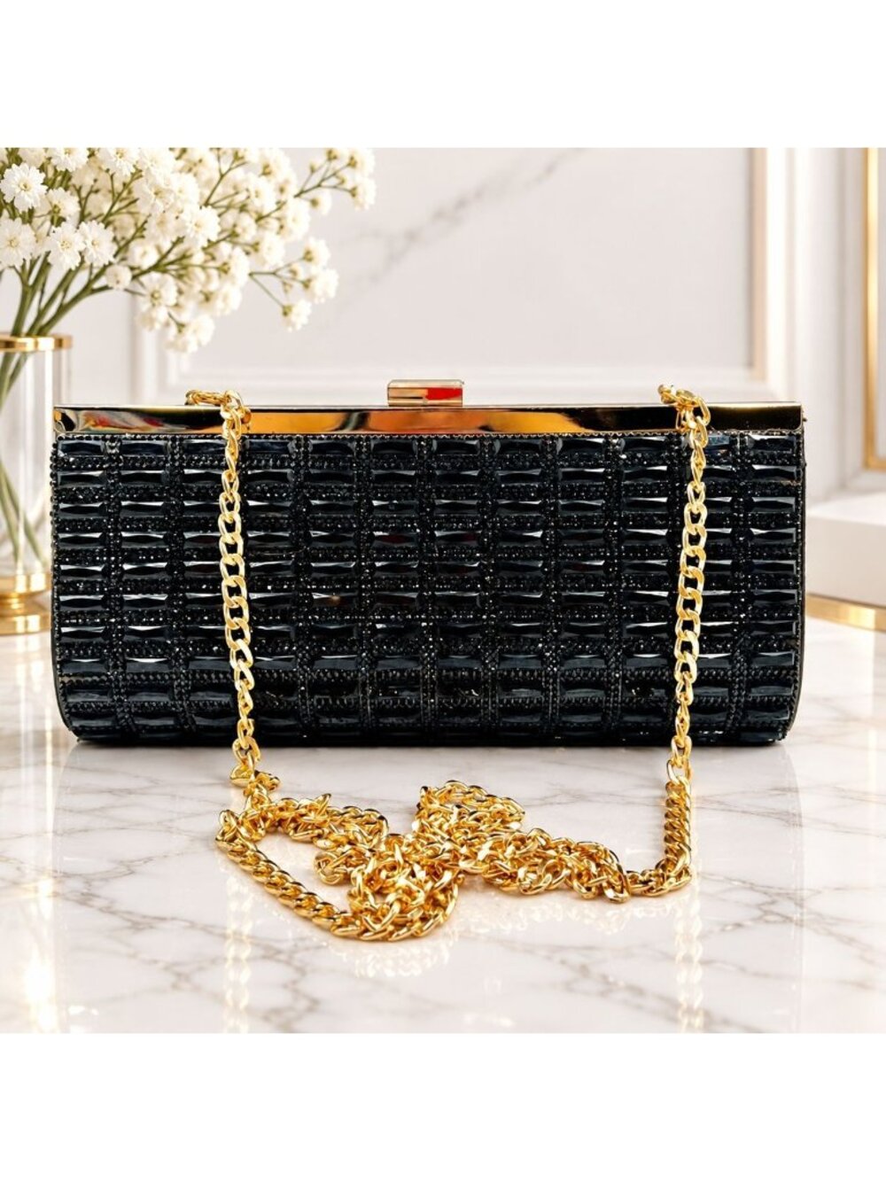 Starlet Rhinestone Handbag Clutch Evening Cocktail Party Purse with Monkey Clip
